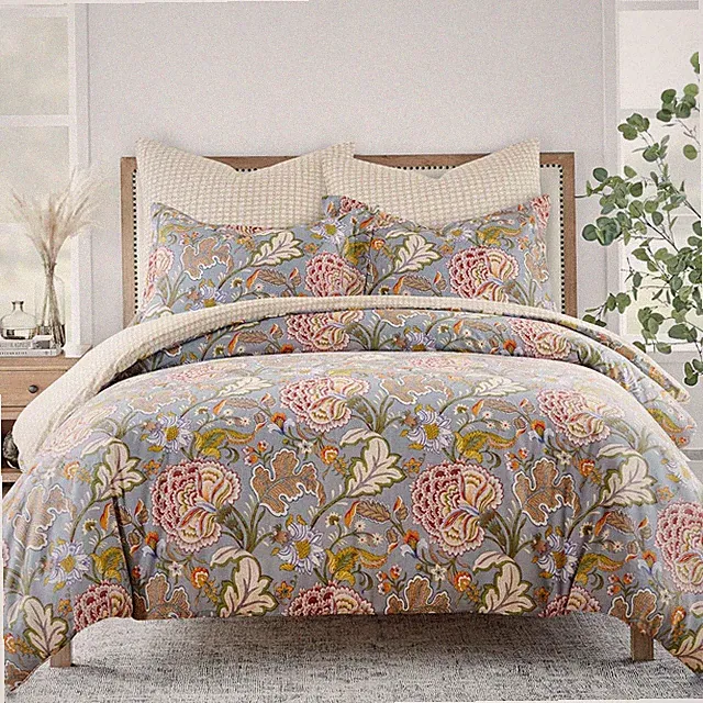 Angelica King/Cal King Reversible Floral Comforter Set - 100% Cotton