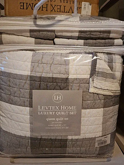 Bedding Quilt Set Queen Farmhouse Buffalo Check Gray by Levtex Home New in Box