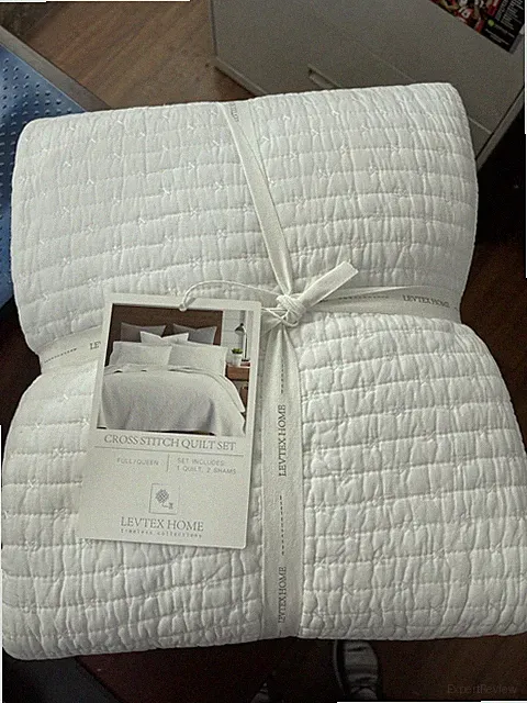 Cross Stitch White Solid Quilt Set - Levtex Home - Full/Queen