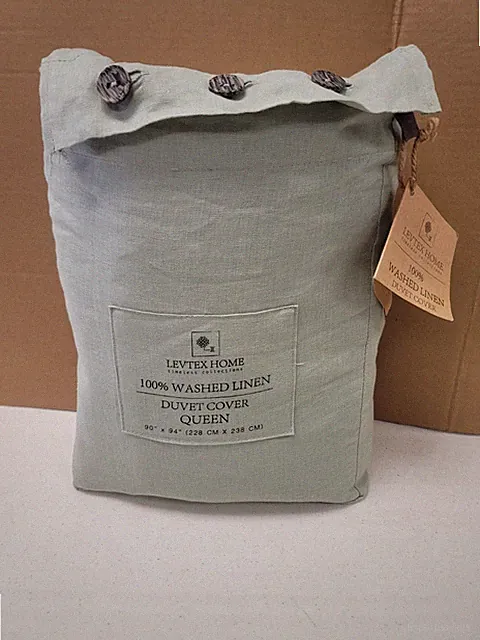 Levtex Home 100% Washed Linen Full/Queen Duvet Cover Sage Green