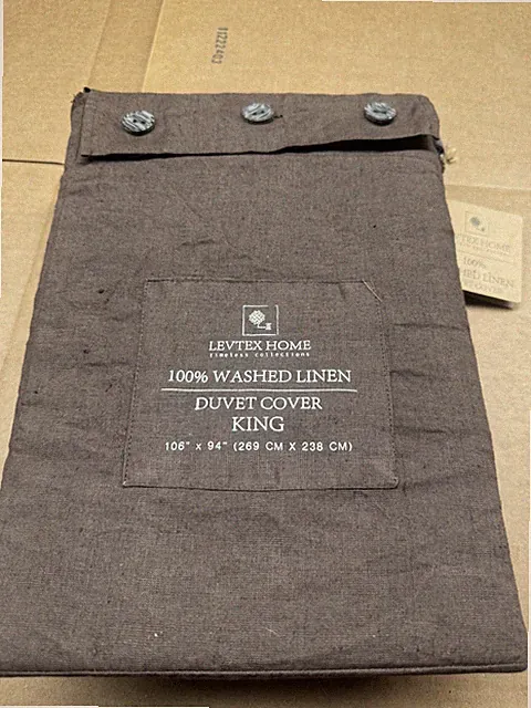 Levtex Home 100% Washed Linen KING Duvet Cover Cocoa Brown