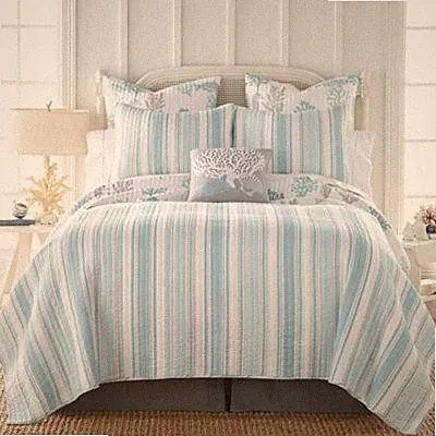 Levtex Home Cape Coral Key Full/Queen Quilt, Coastal, 100% Cotton Teal