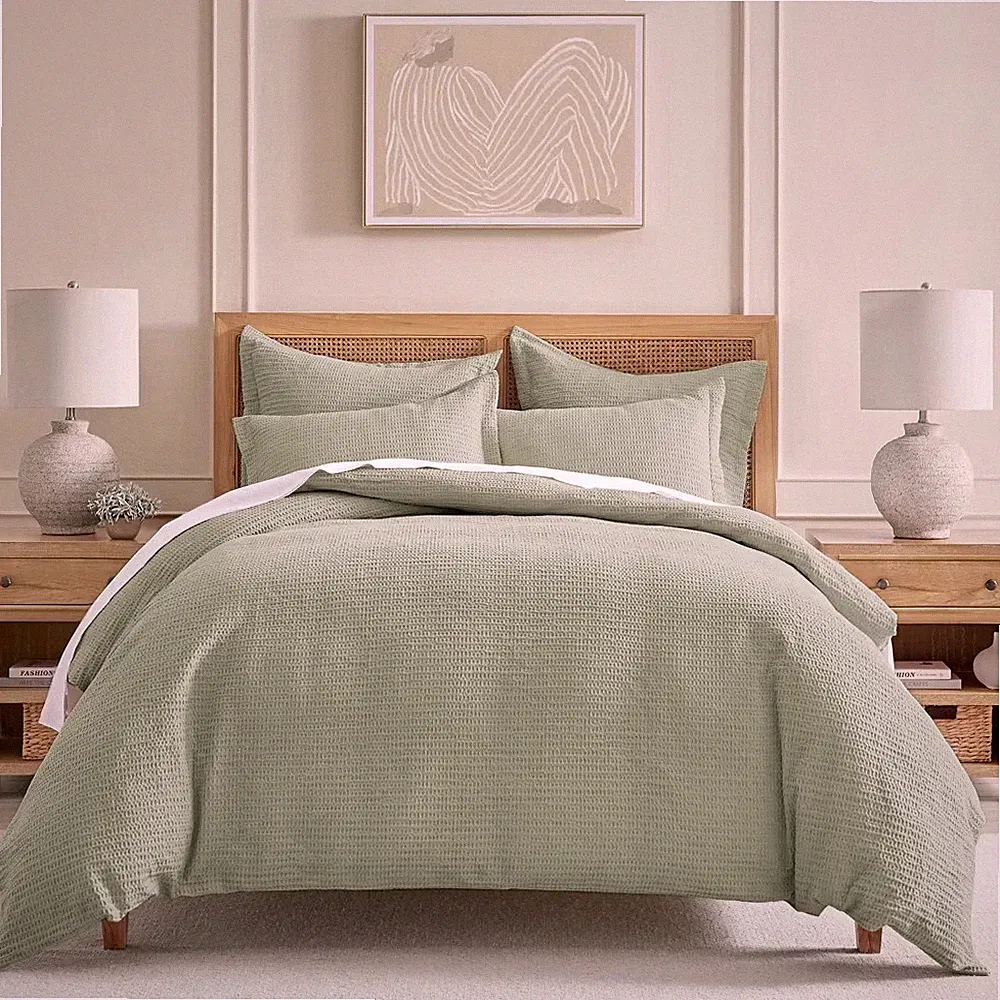 Levtex Home Cloud Waffle Cream King Comforter Set Sage -Light Green (106 x 94)