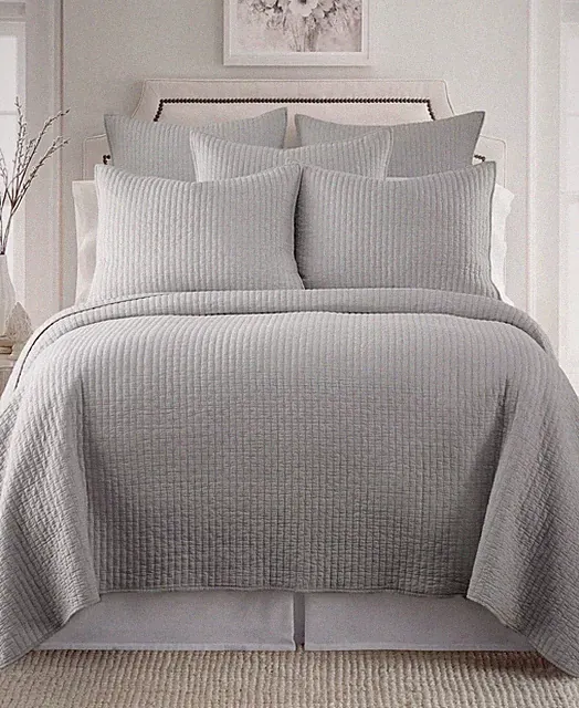 LEVTEX HOME CROSS STITCH LIGHT GRAY 2 PIECE QUILT SET TWIN