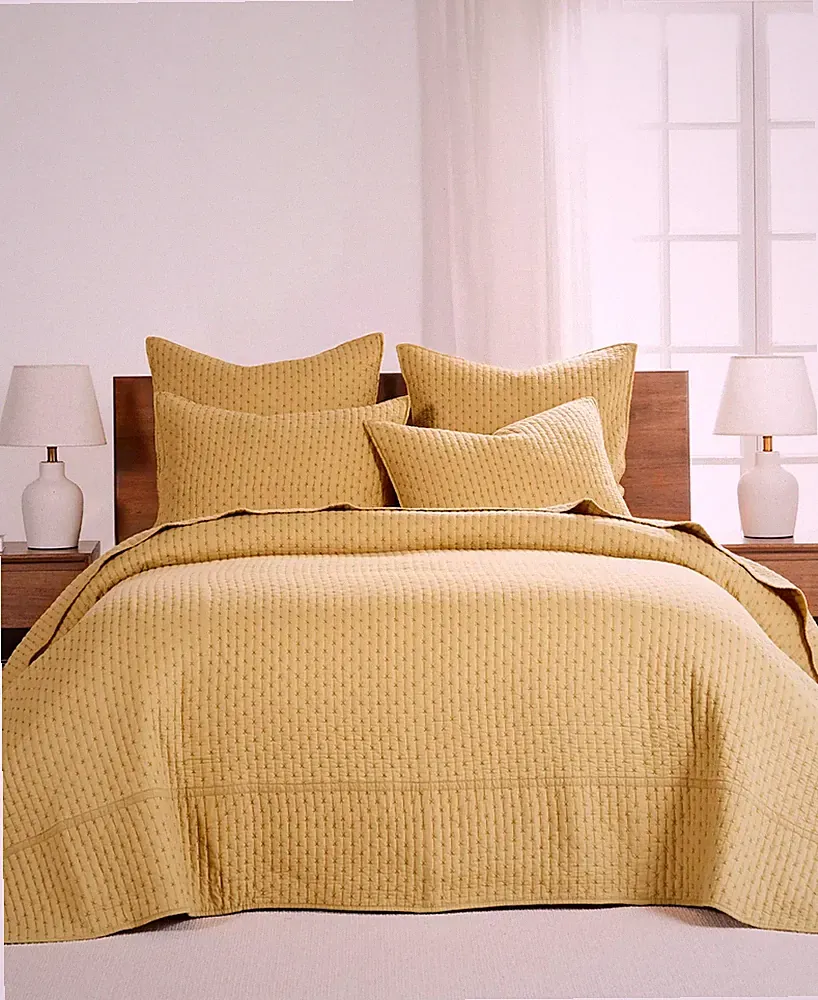 Levtex Home Cross Stitch Stitching 3-Pc. Bedspread Set, Full - Ochre (Gold)