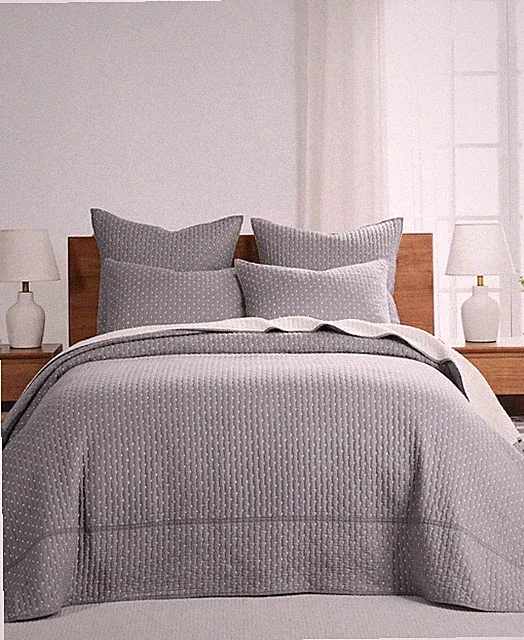 Levtex Home Cross Stitch Stitching 3-Pc. Bedspread Set, Queen - Gray