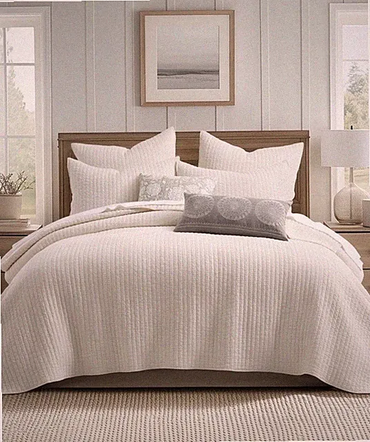 Levtex Home Loden KING Quilt & 2 King Shams Cream NEW