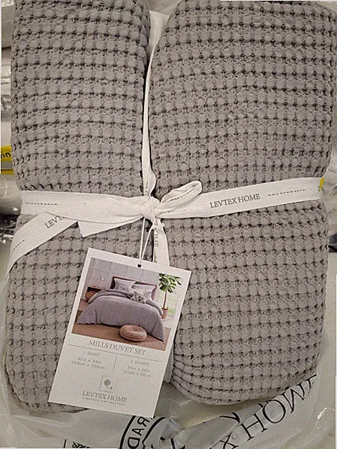Levtex Home Mills Waffle 3Pc. FULL/QUEEN Duvet Cover Set Gray