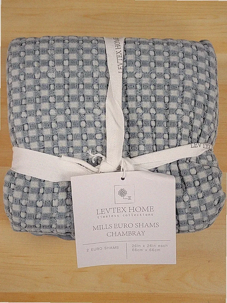 Levtex Home Mills Waffle Collection Euro Shams 26” X 26” Blue- Pair