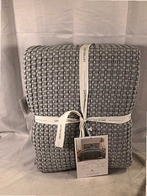 Levtex Home Mills Waffle King Quilt Set Chambray 100% Cotton