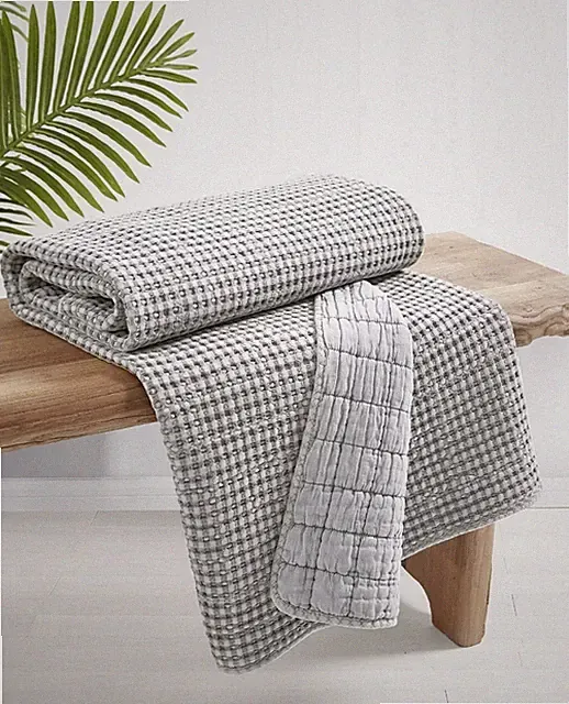 LEVTEX Home Mills Waffle Stitched Quilted Throw 60" x 50" Grey $110