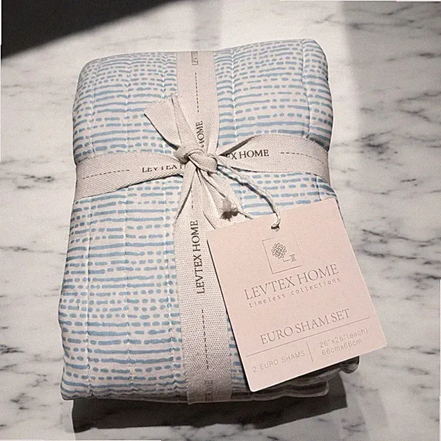 Levtex Home Quilted Euro Pillow Shams Tie Back Closure 26" Blue Pillow Cases