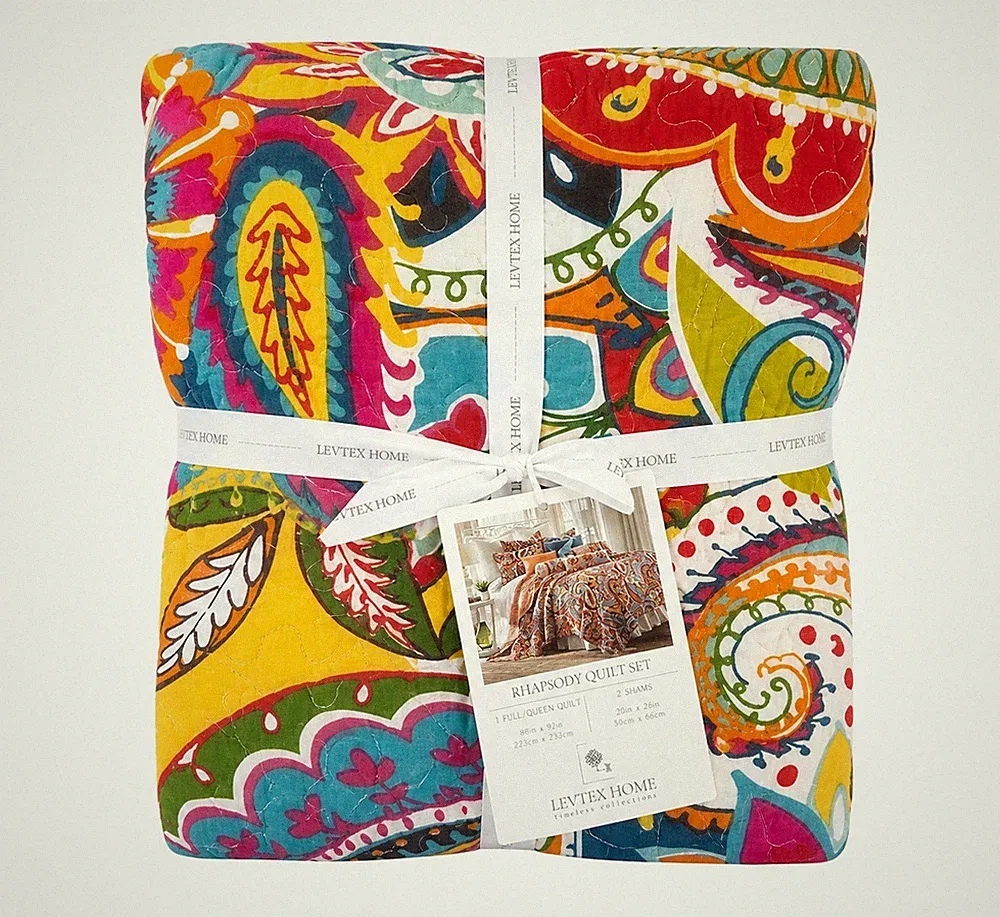 Levtex Home Rhapsody Quilt Set Full/Queen Boho Paisley Multicolor NWT 3 Pc