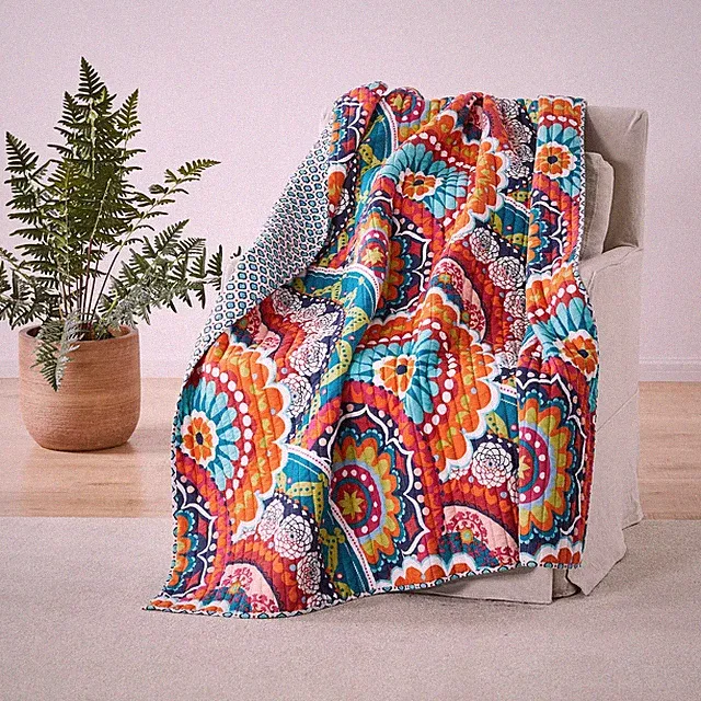 Levtex Home Serendipity Multi-Color Floral Mandala Quilted Cotton Throw Blanket