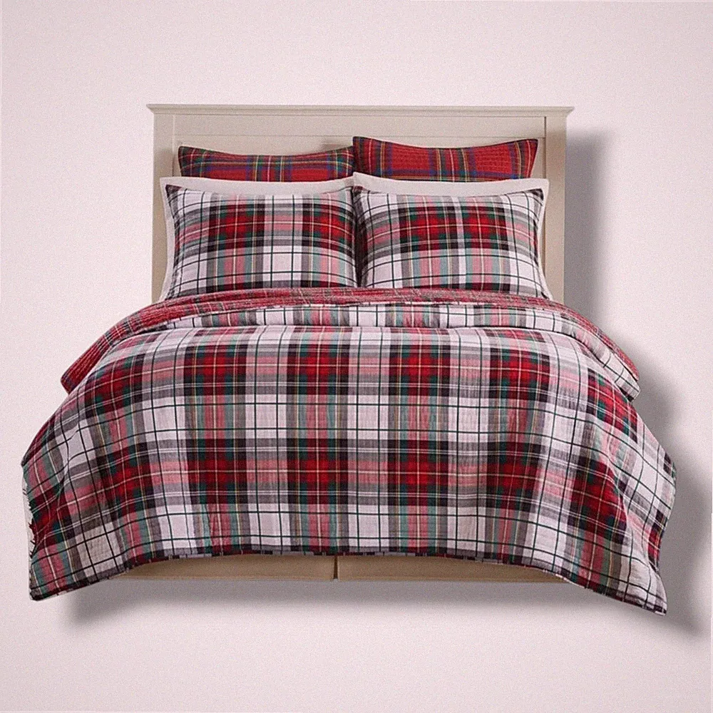 Levtex Home White Plaid Spencer Reversible Quilt, Twin