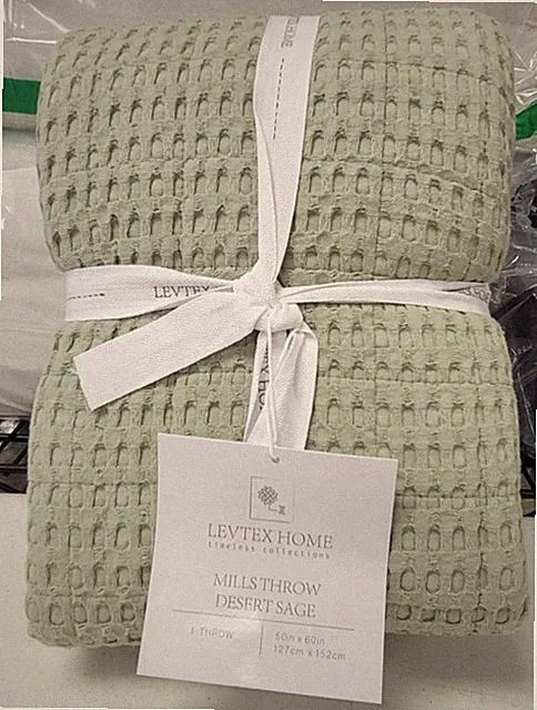 Levtex Mills Waffle Quilted Cotton Throw Blanket 60" x 50" Desert Sage