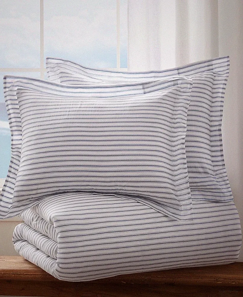 Levtex Tobago Stripe Cotton FULL / QUEEN Duvet Cover & Shams Set Blue / White