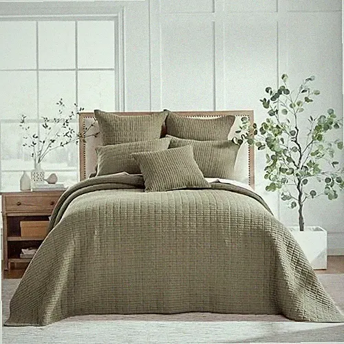 Mills Waffle Set (106x106in) with 2 Pillow Shams Queen Bedspread Taupe