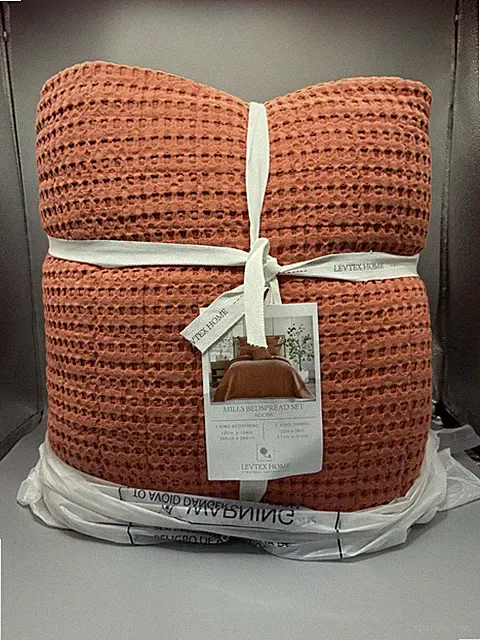 NEW Levtex Home Mills Waffle Adobe KING Bedspread Set 3Pc