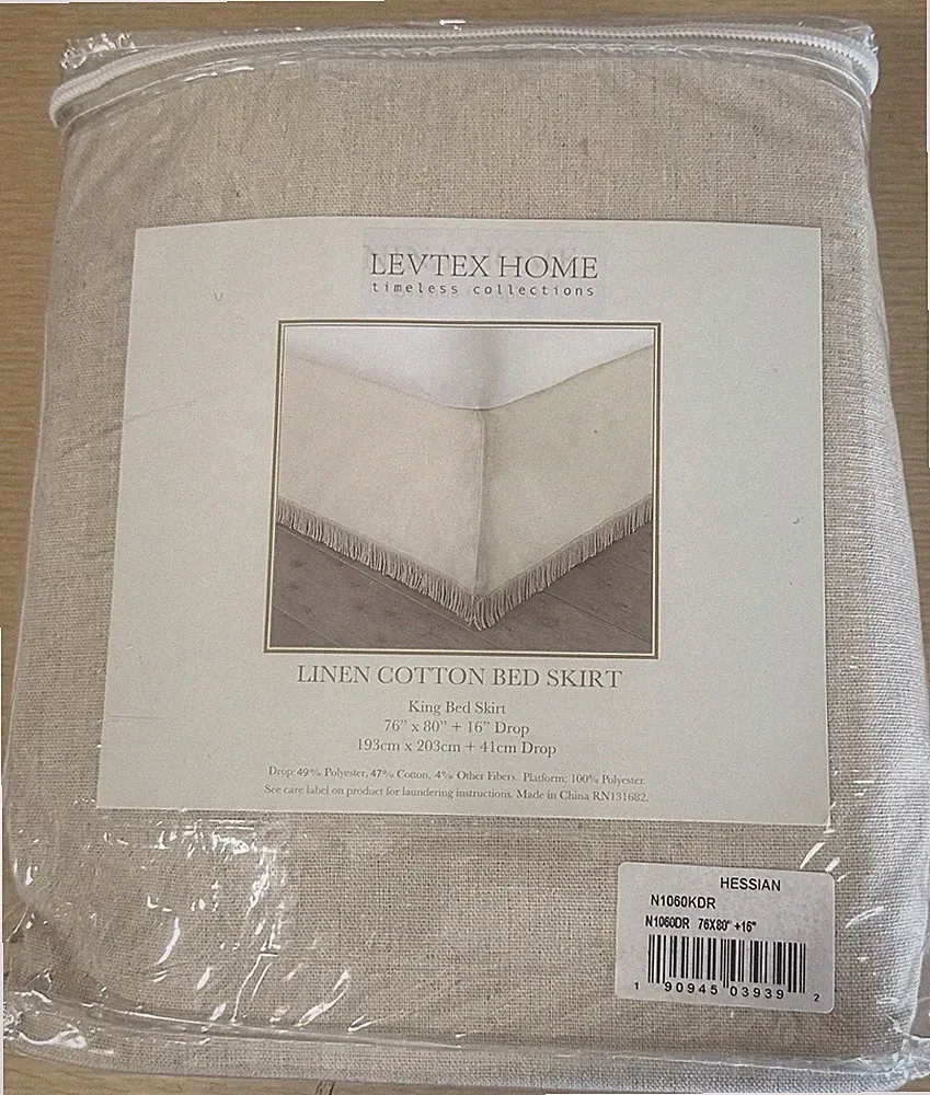 NWT Levtex Cream Oatmeal Linen Bed Fringe Skirt King Natural Neutral Bedding